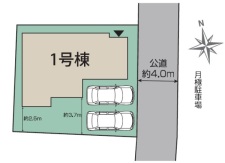 区画図・カースペース並列2台、お庭付